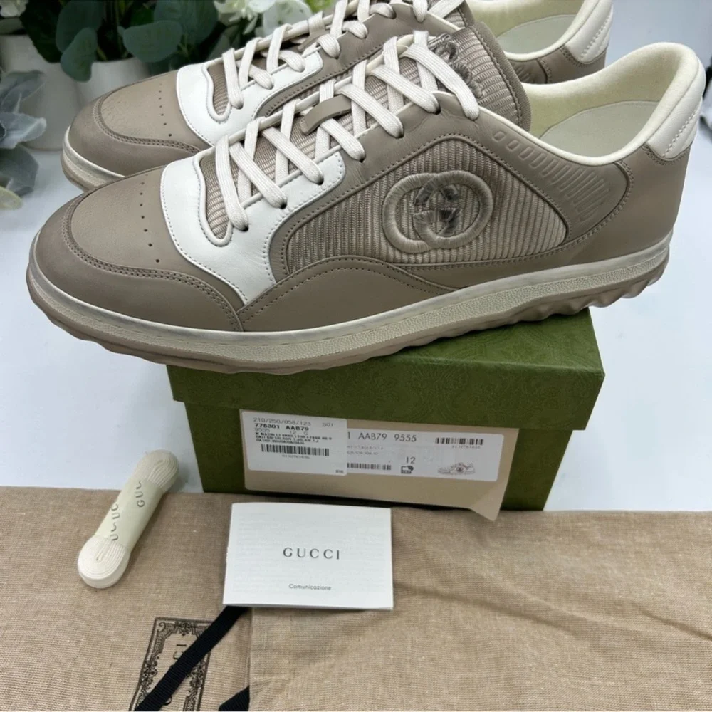 Men’s Gucci Mac 80 Dune beige low top sneakers size 12 made in Italy